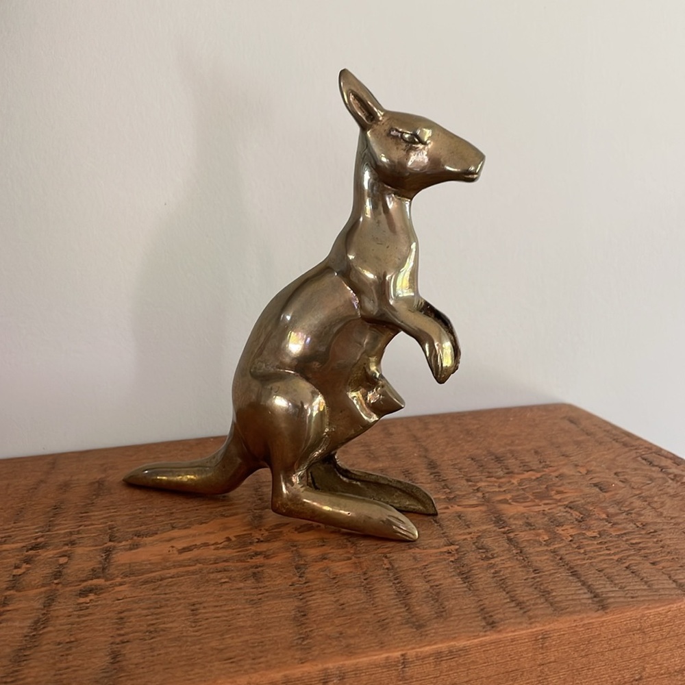 VINTAGE Solid Brass Kangaroo with Joey Figurine